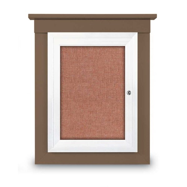 72"x48" 3-Door Enclosed Letterboard, Header, Blue Felt/Walnut